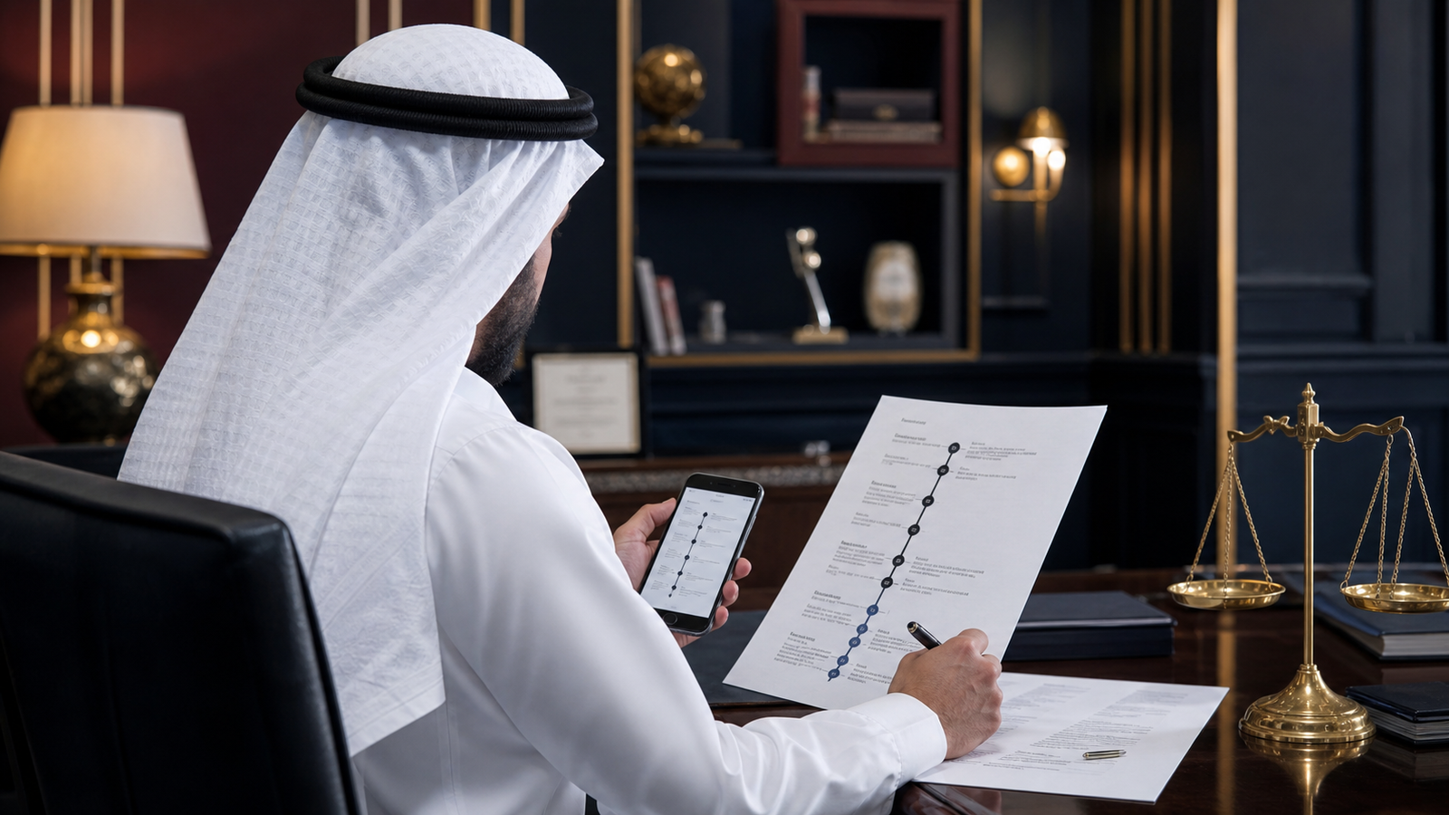 محامي يراجع أدلة ابتزاز إلكتروني في السعودية