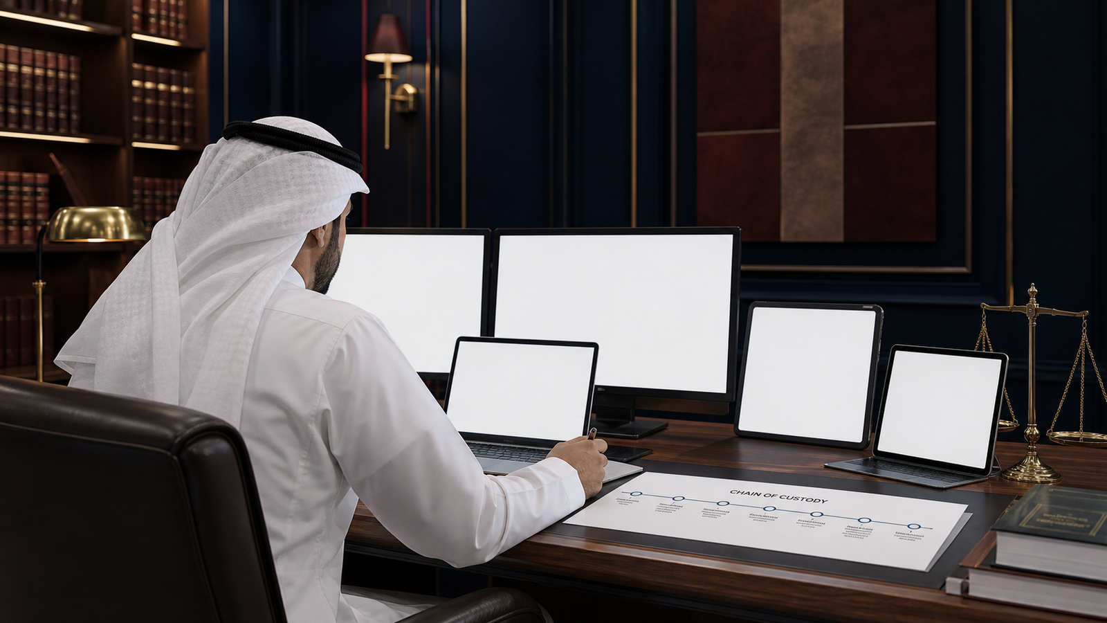 محامي يراجع أدلة رقمية في قضية جنائية